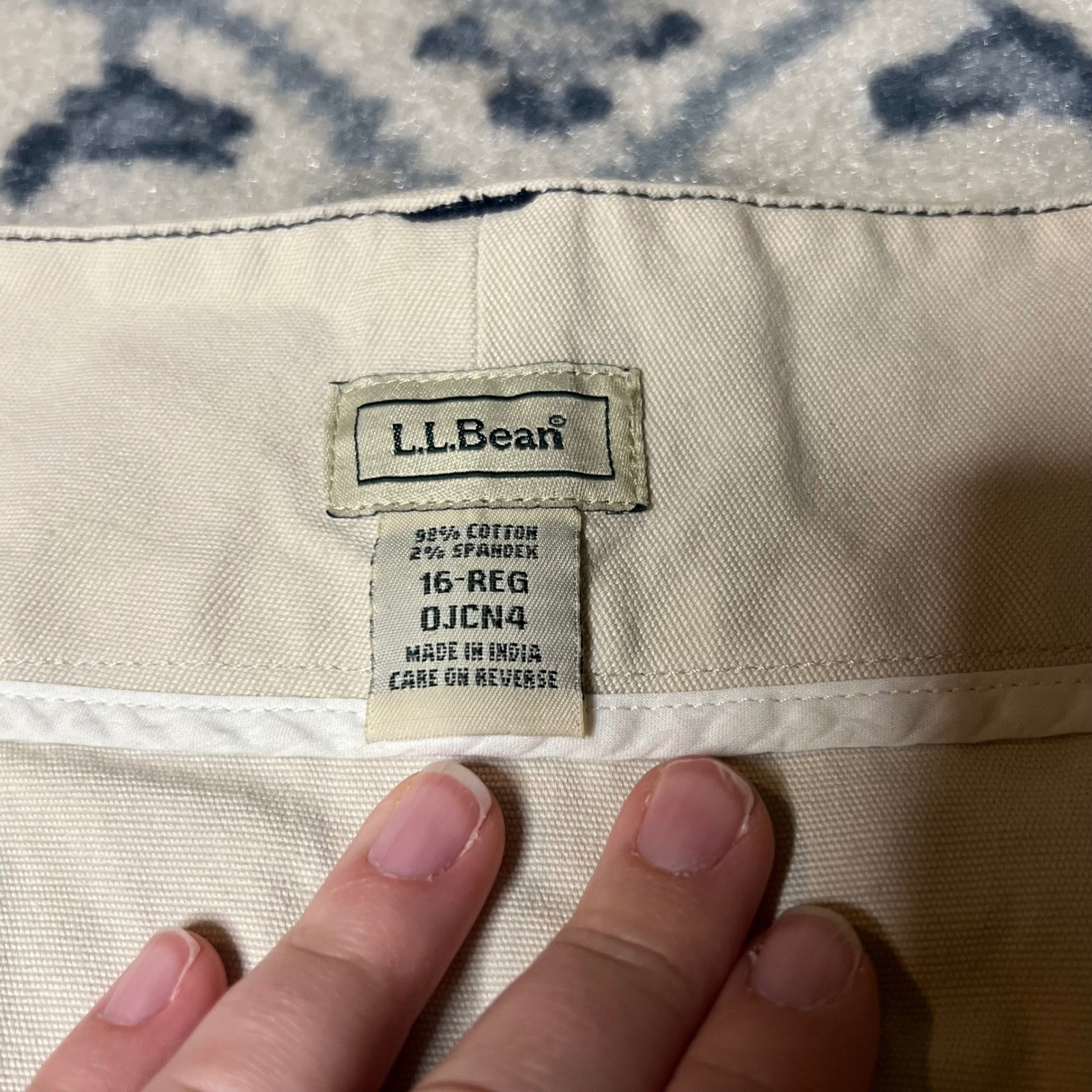 LL Bean Khaki Tan Canvas Button Front Mini Skirt Navy Contrast Stitching 16 Reg