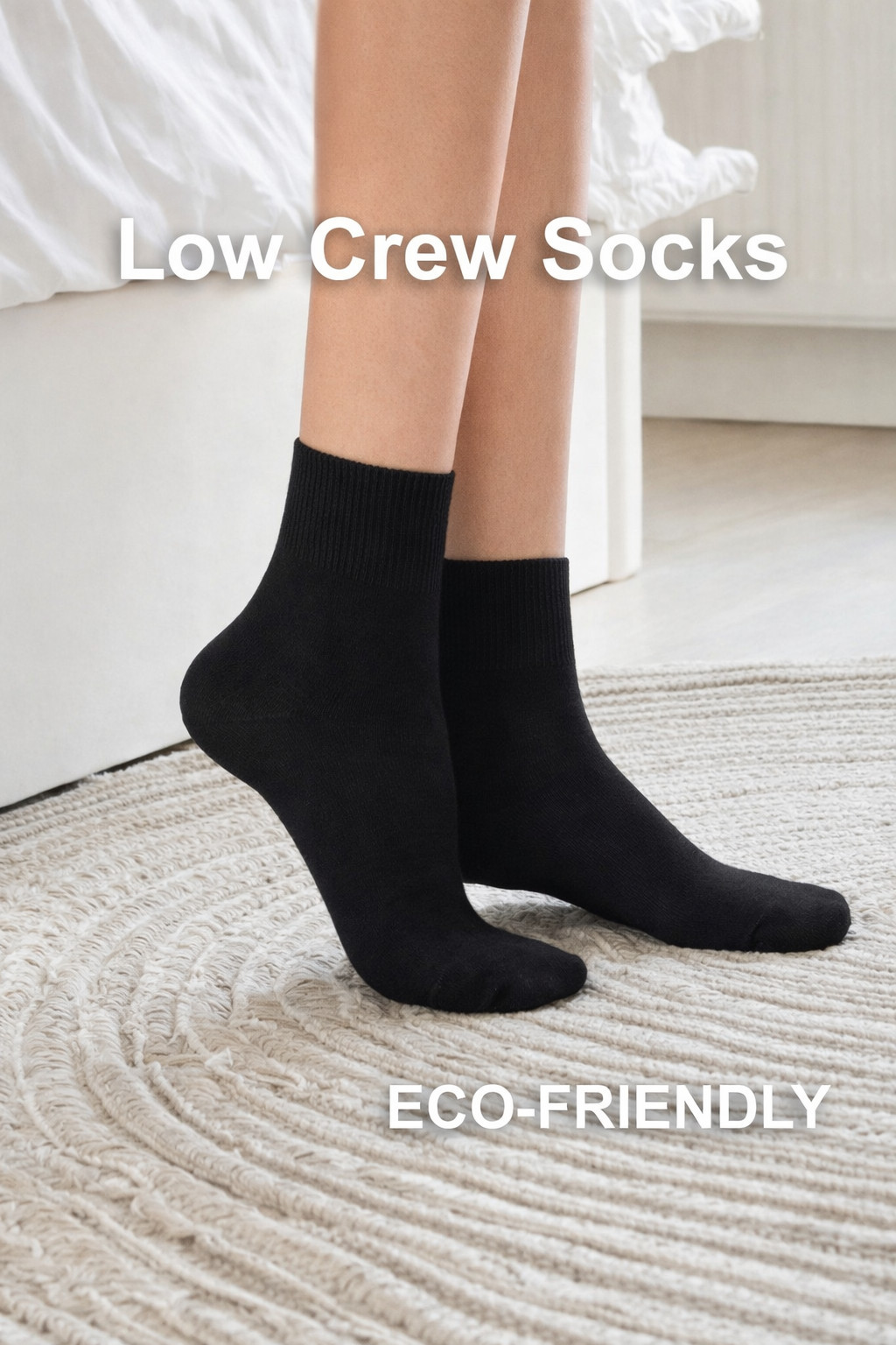 Women’s Cotton Blend Low Crew Socks, Made in Korea, 80% Cotton 20% Spandex