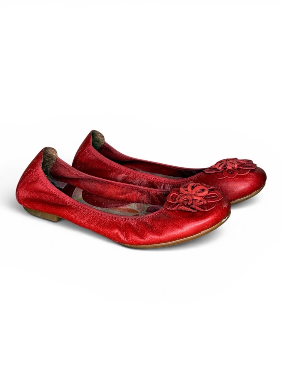 Born Julianne Floral Ballet Flats Red Leather Size 8.5 Comfort Slip On Boho