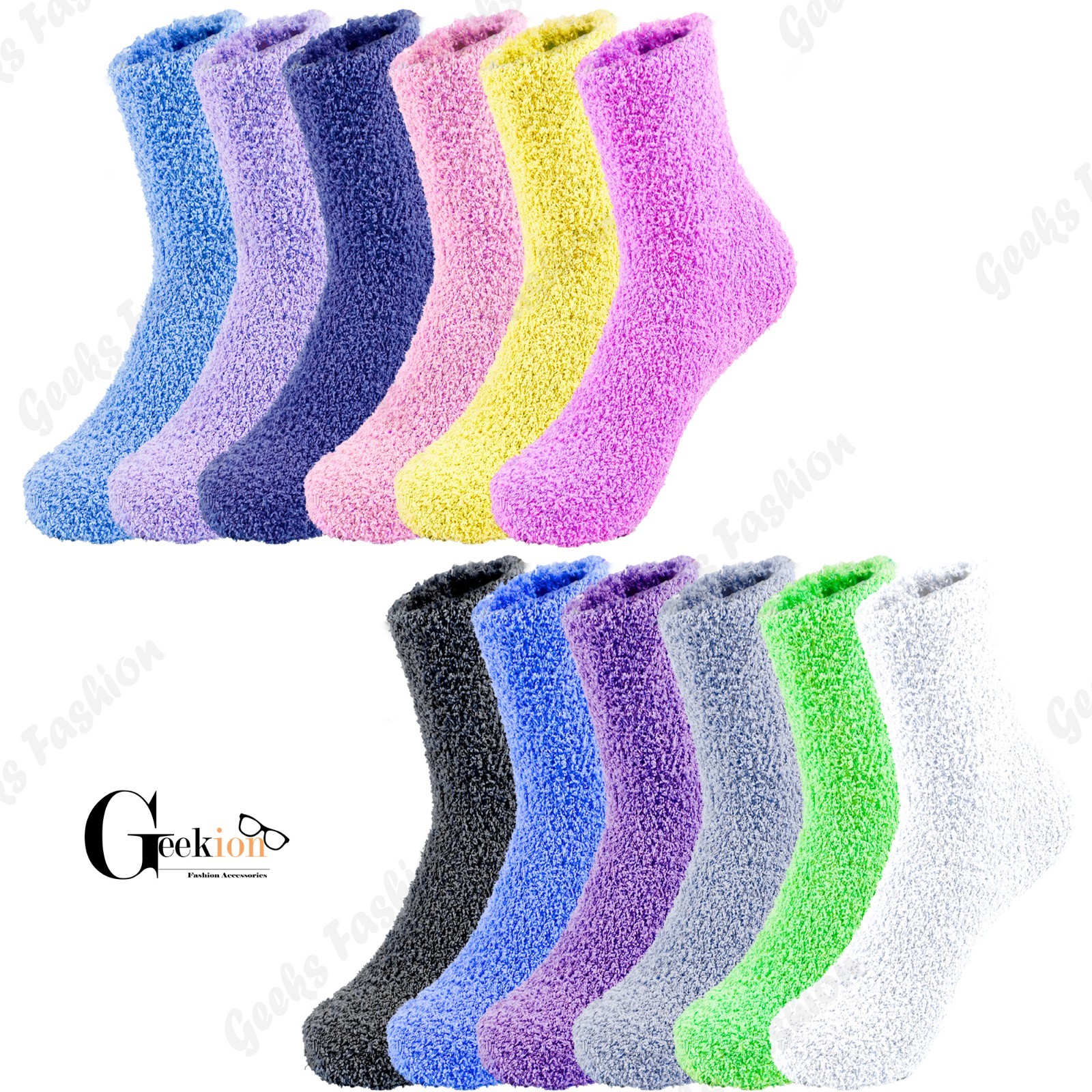 3 Pairs Women Winter Soft Cozy Fuzzy Warm Crew Socks Non-Skid Home Slipper 9-11