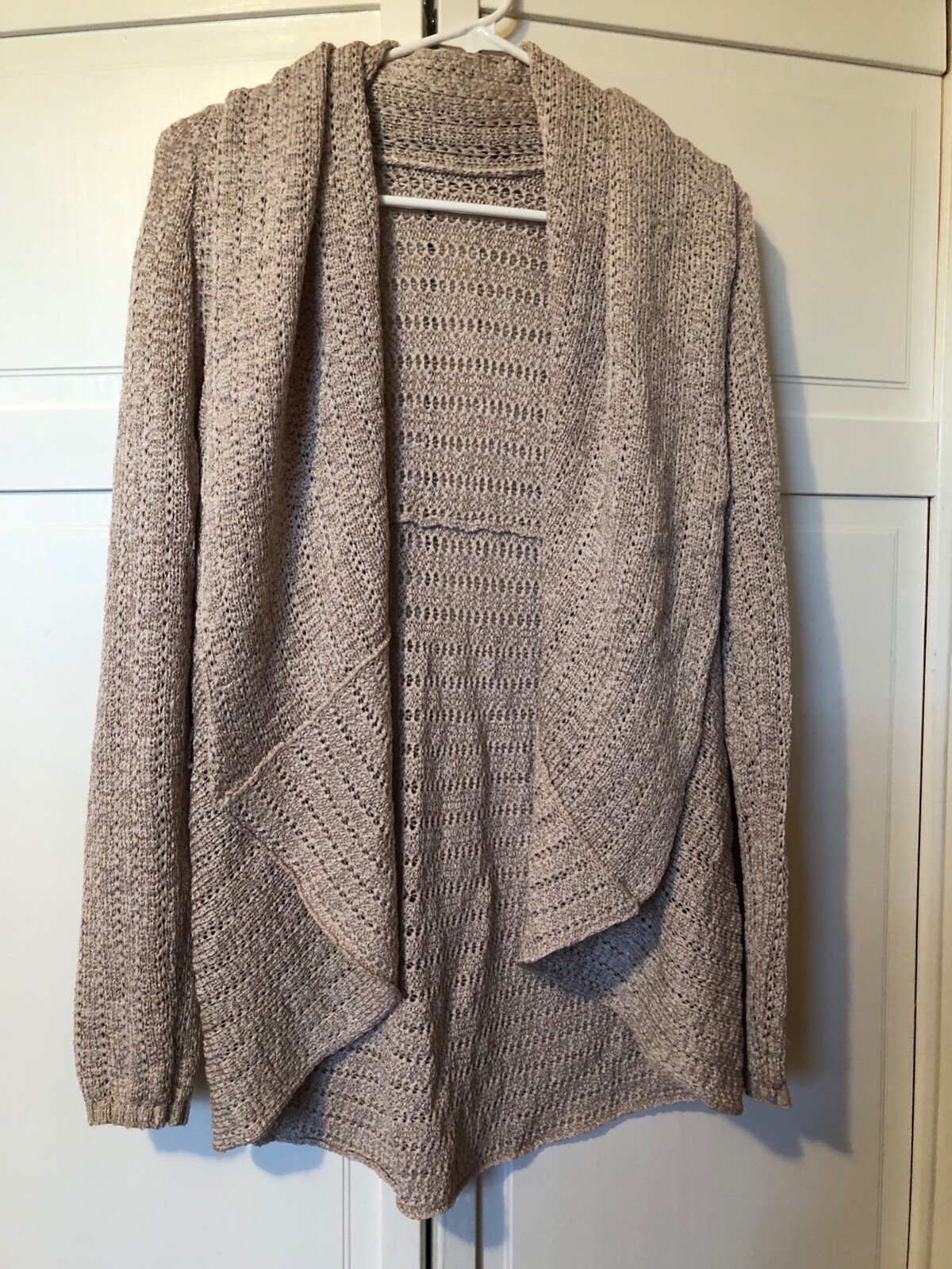 Neutral beige and gold open front sweater, Large