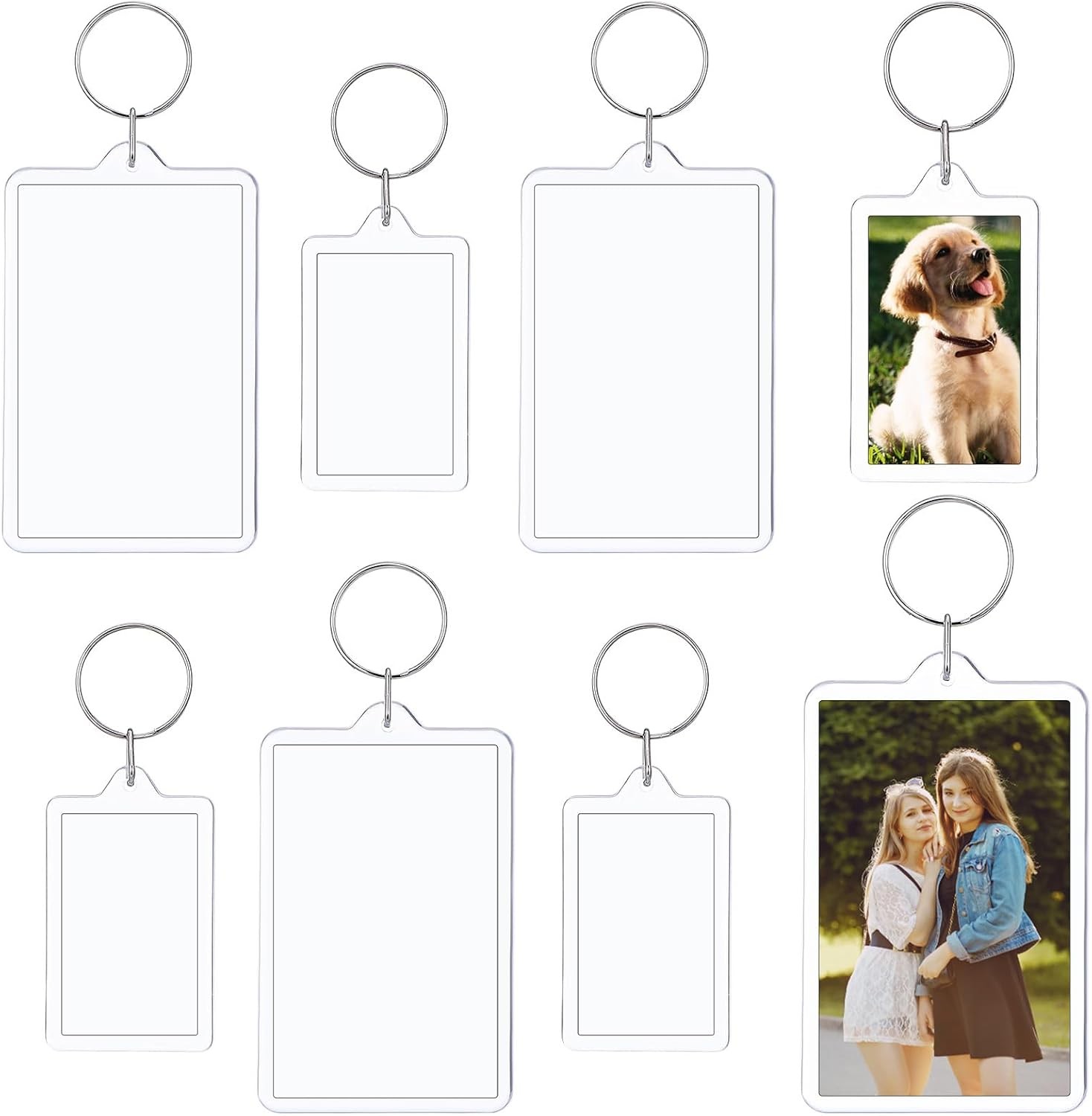 6PCS Acrylic Photo Frame Keychain Holder, 2 Size Personalized Custom Picture Fra
