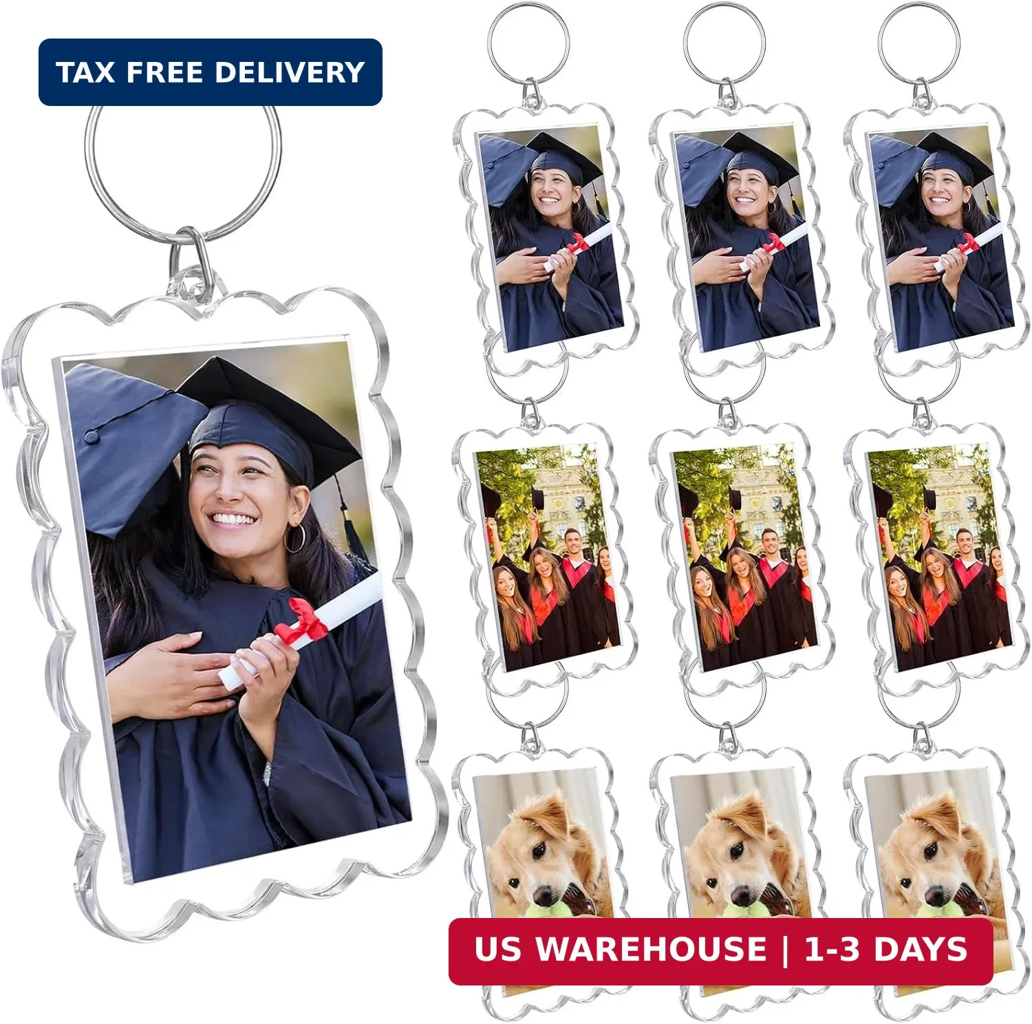 Clear Acrylic Photo Keychain Holder 2 x 3” Photo Insert Picture Frame Keychain