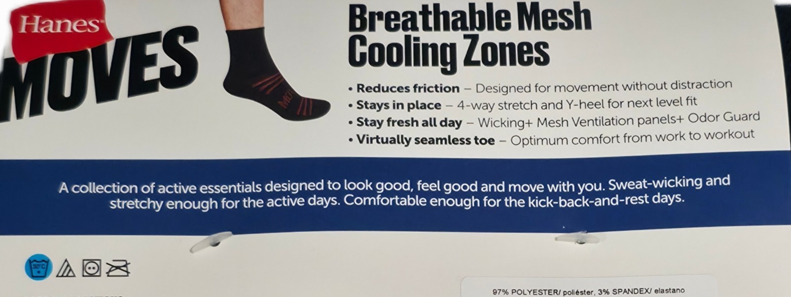 Hanes Moves Men’s Mid Crew Socks 6 Pairs Size 6-12 Black Red Gray Blue