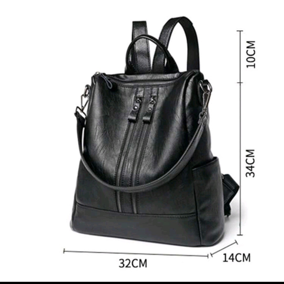 Women’s Black Convertible Backpack Shoulder Bag Zip Closure Detachable Strap