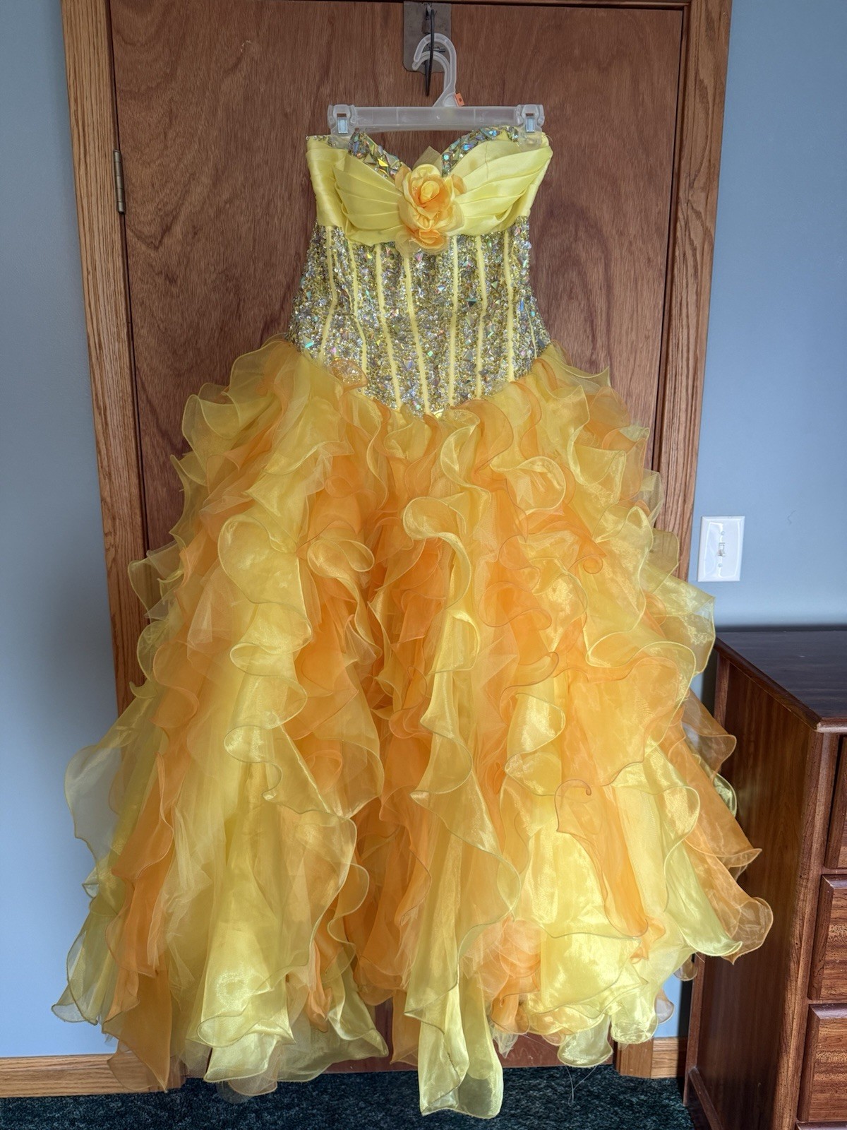 Alyce Paris Yellow Strapless Beaded Sequin Organza Corset Ballgown 14