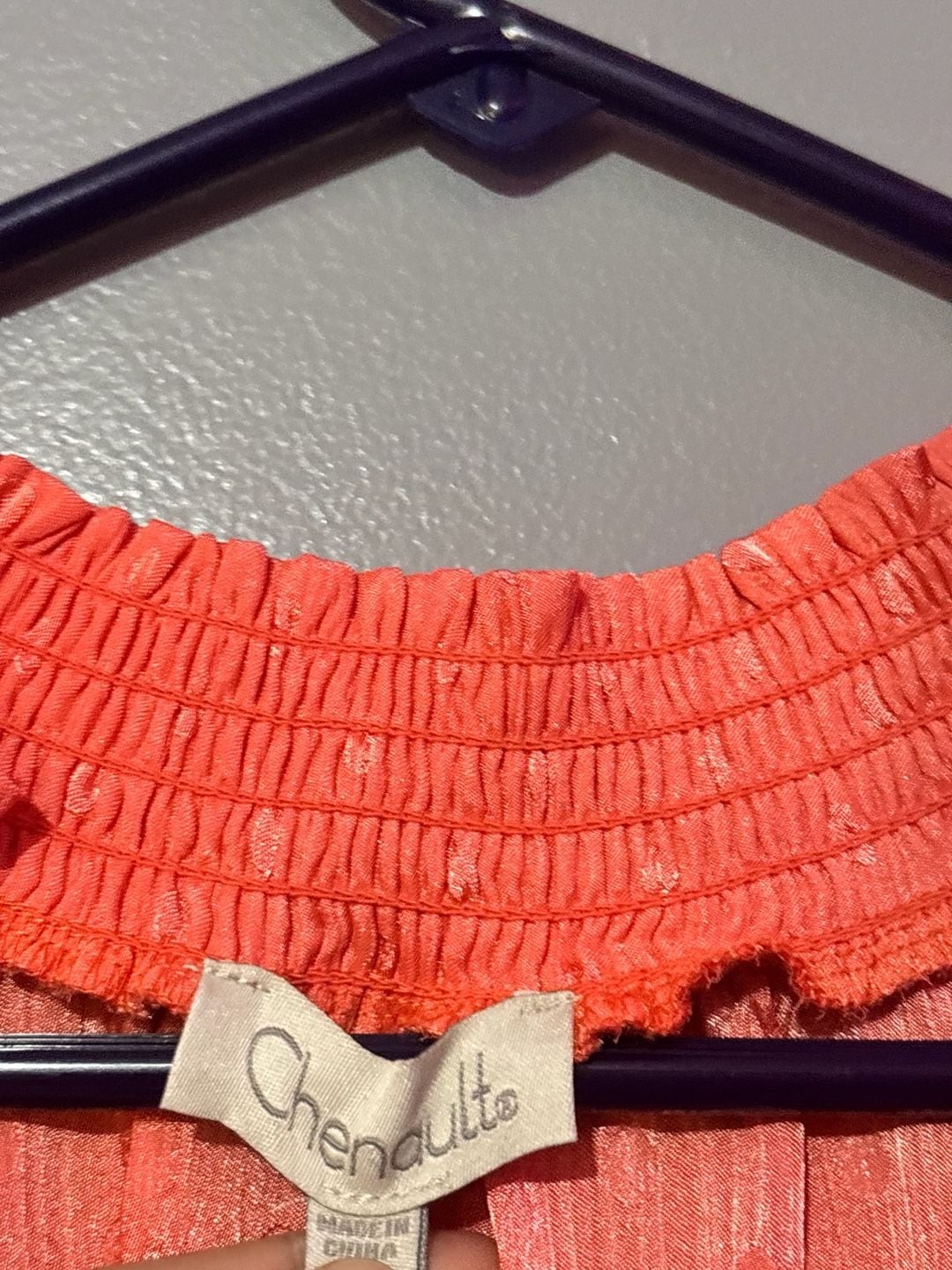 Chenault Coral Swiss Dot Sleeveless Smocked Neck Blouse