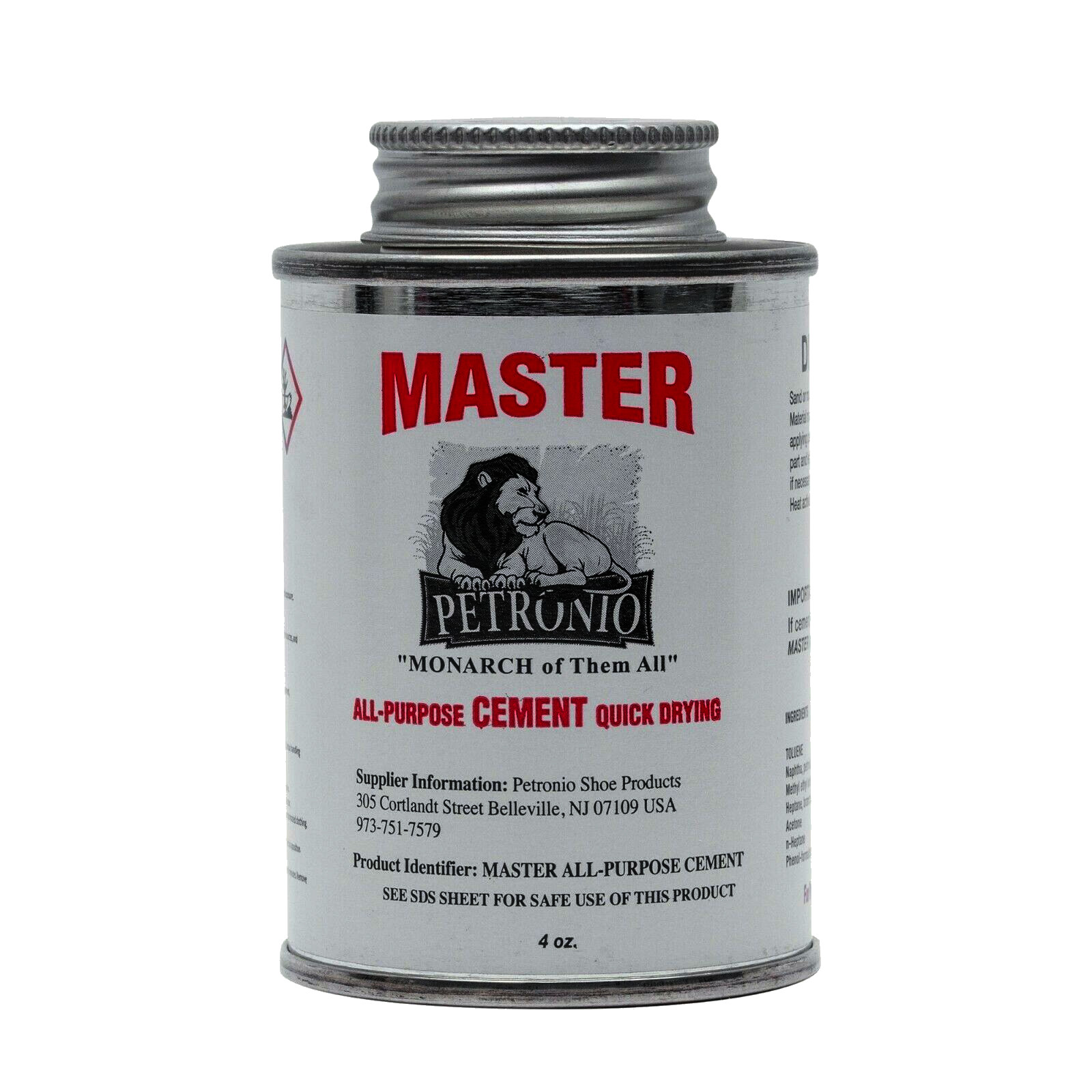 Contact Cement Master’s 4oz Tin Petronio All Purpose Shoe ~ Brush Inside the Can