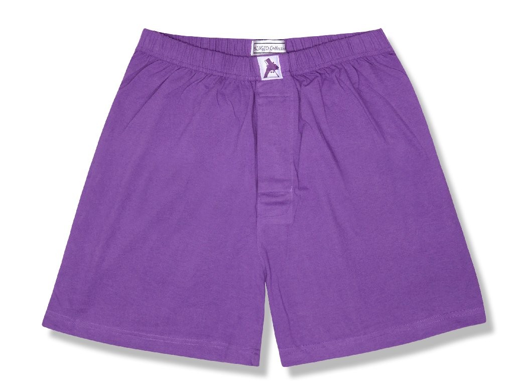 Biagio Mens Solid PURPLE INDIGO Color BOXER 100% Knit Cotton Shorts