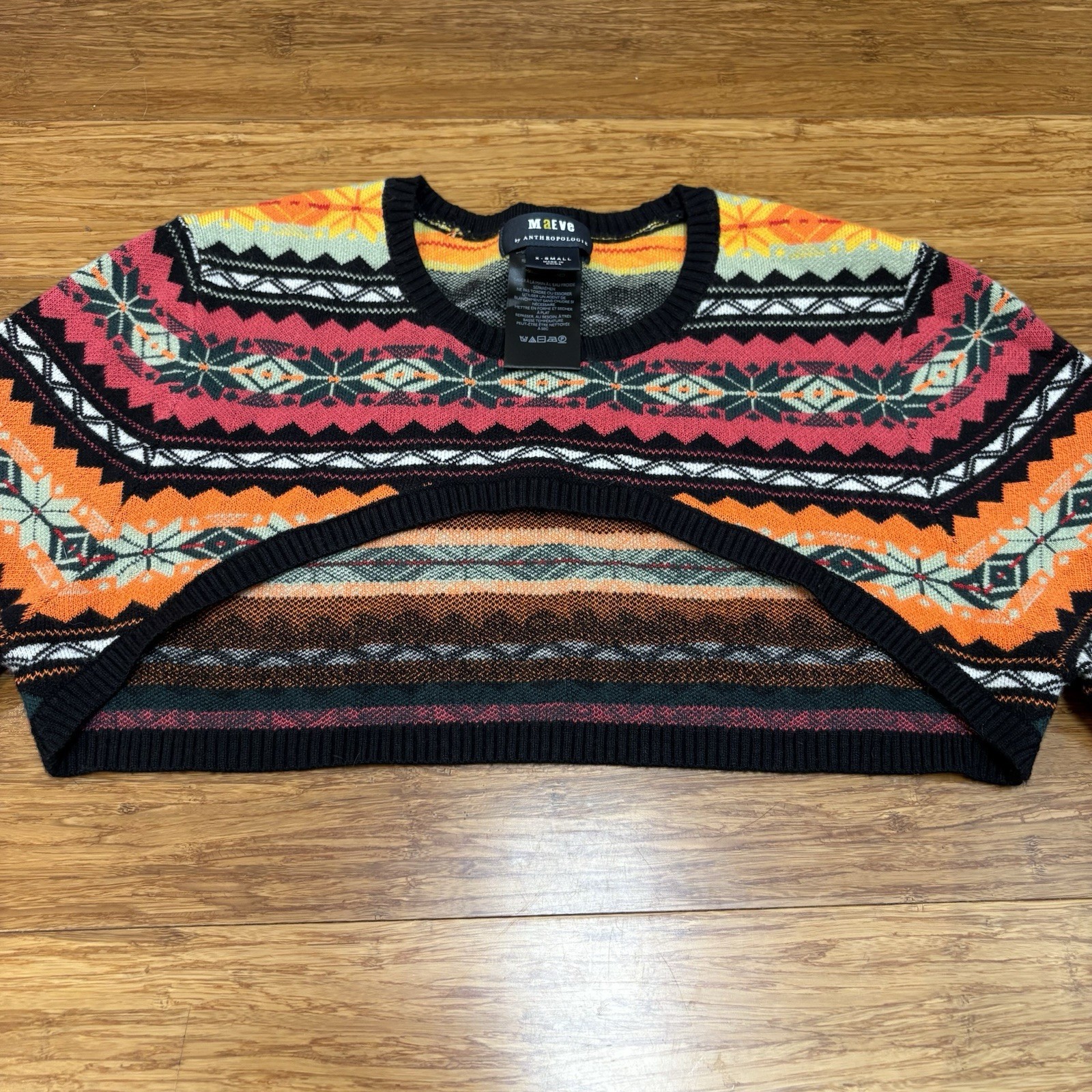 Anthropologie Maeve Abstract Sweater Shrug Multicolor Fair Isle Knit Size XS