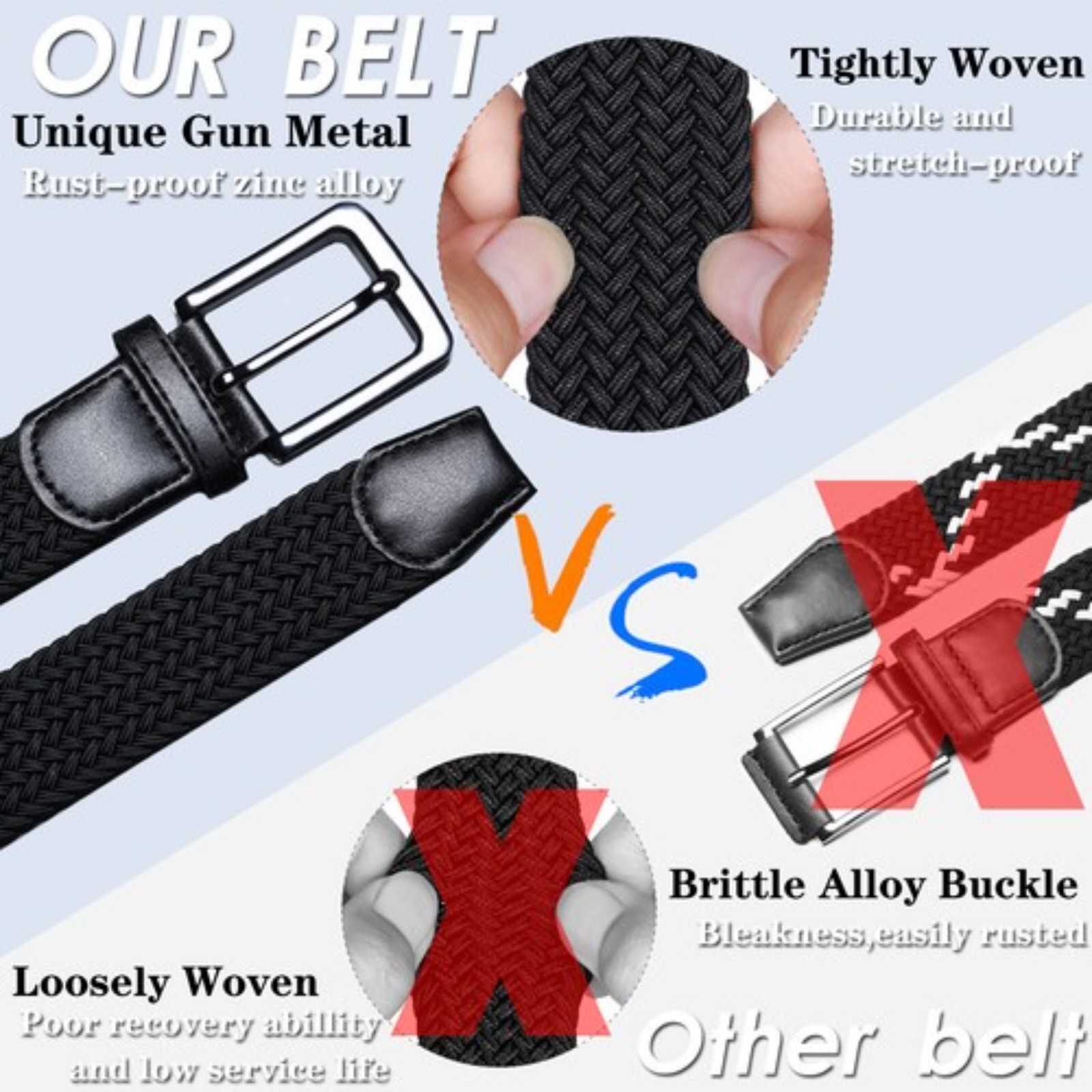 Men’s Stretch Belts Elastic Braided 2 Pack, Woven Belt Men for Golf Casual Pants