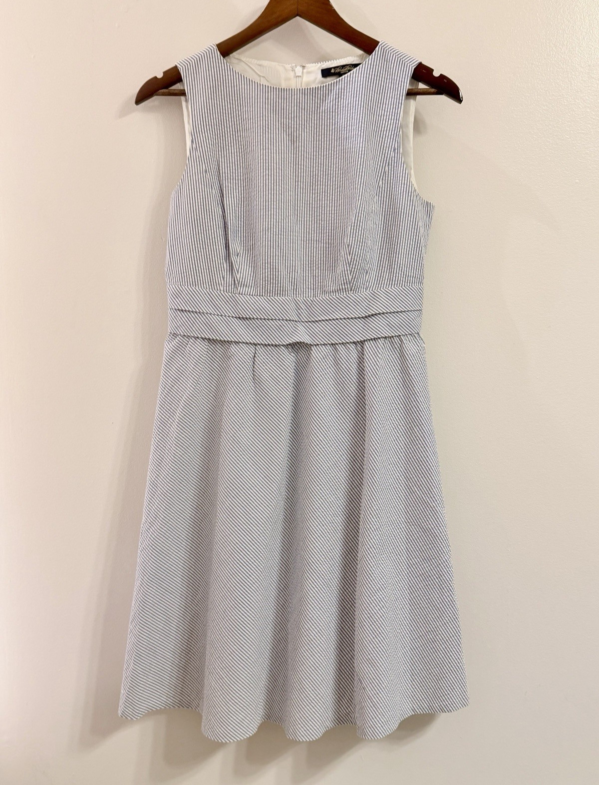 Brooks Brothers Blue/White Striped Seersucker Sleeveless A-Line Knee Dress 6P