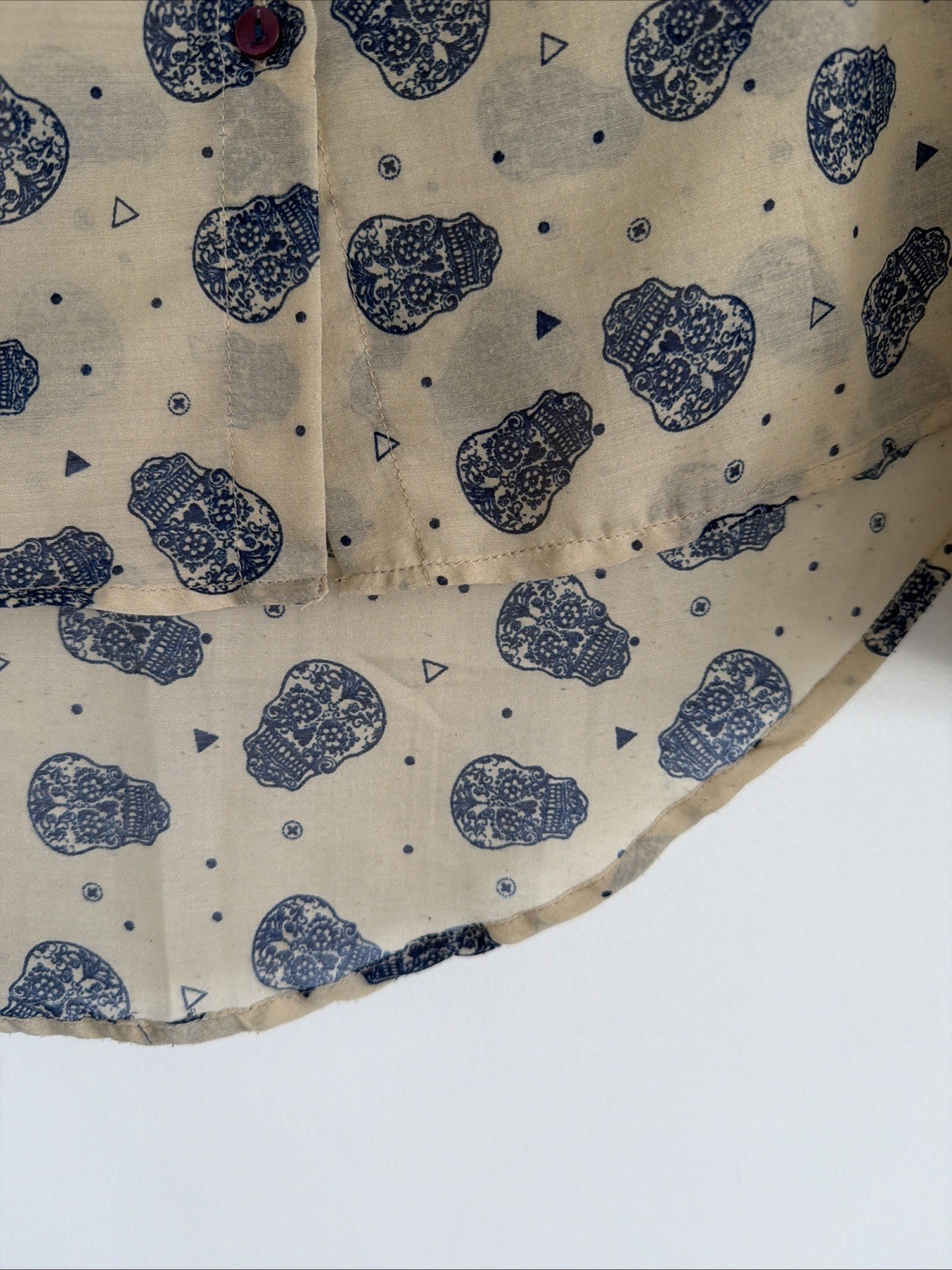 Stradivarius Sugar Skull Print Sheer Button -Down Shirt S