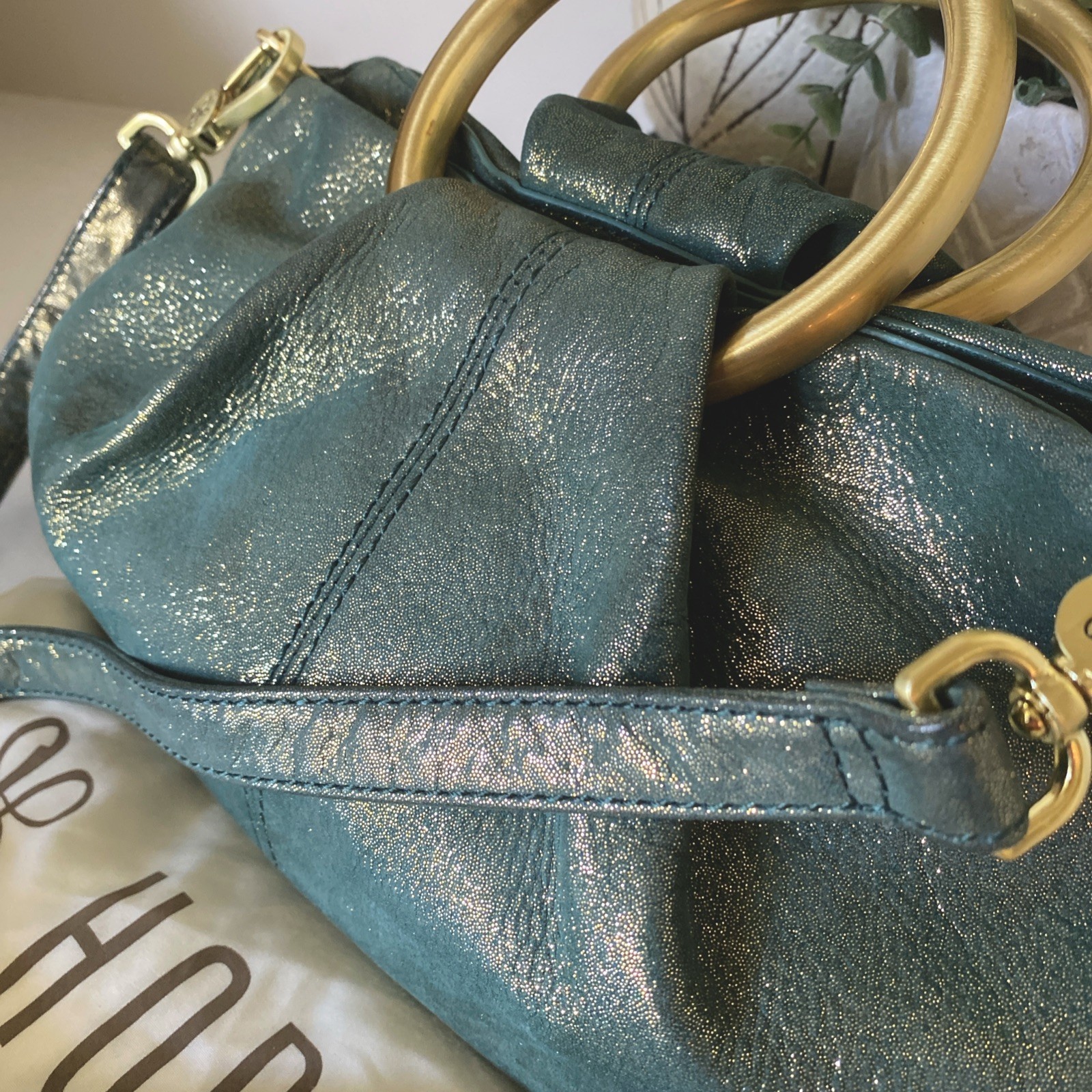 RARE Hobo Sheila Evergreen Shimmer Satchel Bag With Dust Bag NICE!
