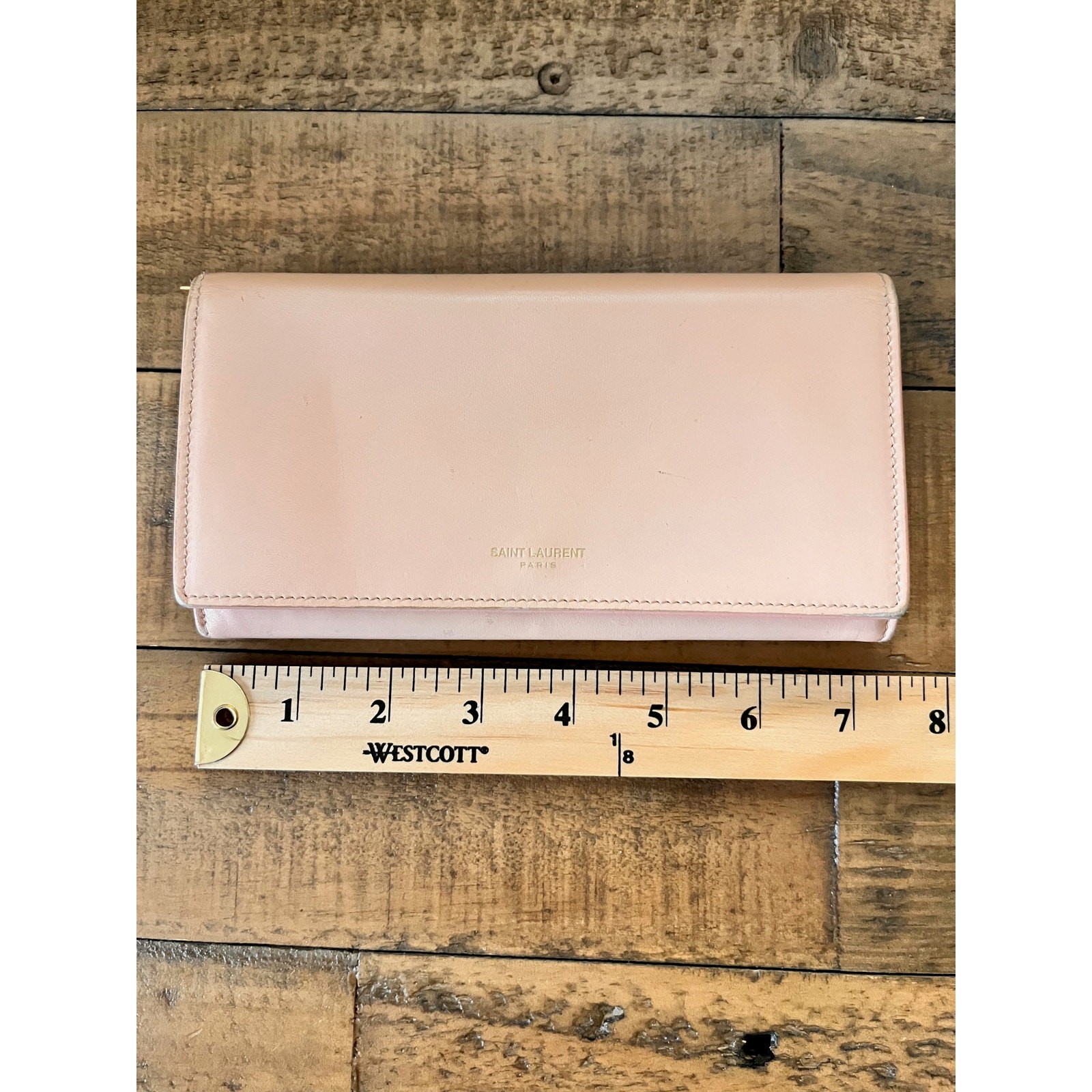 SAINT LAURENT YSL Leather Long BI-FOLD Wallet in Blush Pink