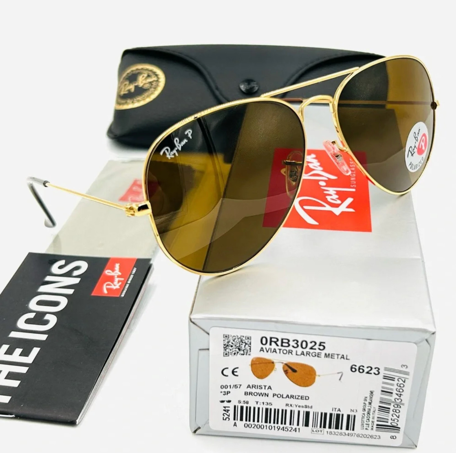 Ray-Ban RB3025 001/57 Aviator 58mm Arista Gold Brown Polarized Sunglasses NEW