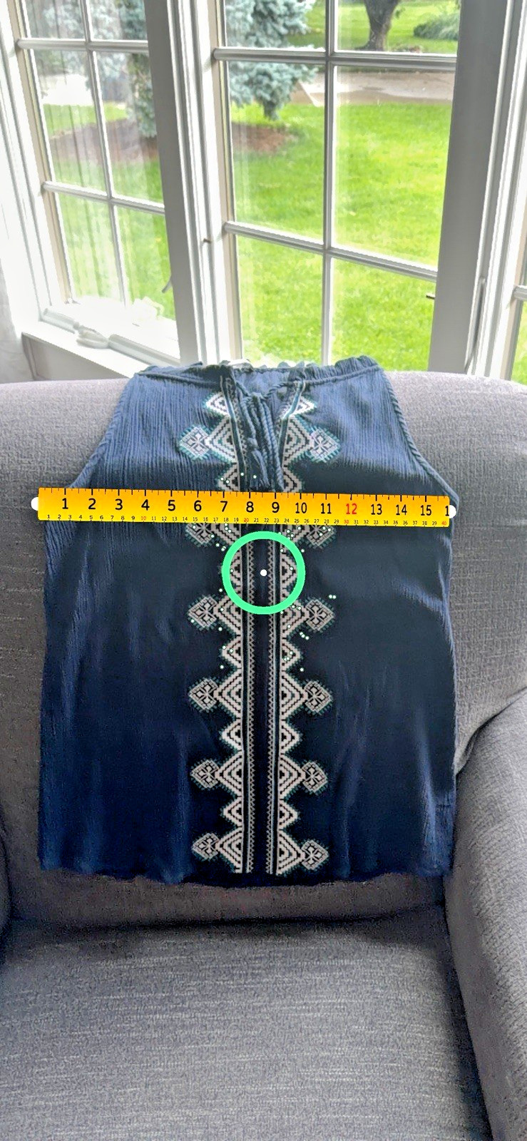 Market & Spruce Women’s M Navy Embroidered Tasseled Tank Boho Peasant