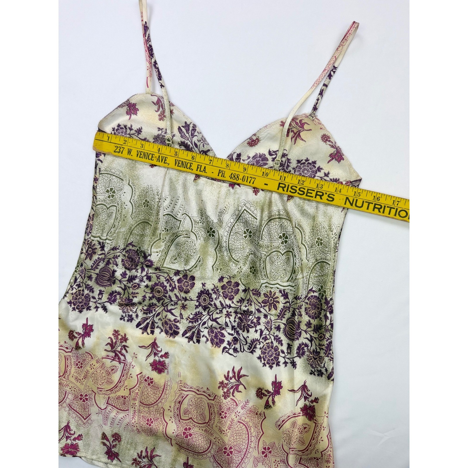 Xhilaration Y2K Vintage Paisley Floral Satin Camisole Top Purple Green Medium