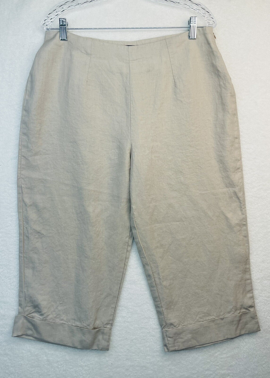 Eva Tralala 100% Lin Cuff Capris Summer Cool Breathable Flat Front Side Zip 3730