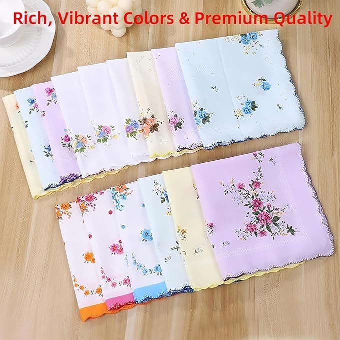 Soft Cotton Handkerchiefs for Women 12 Pack Vintage Ladies Hankies Wedding Gift