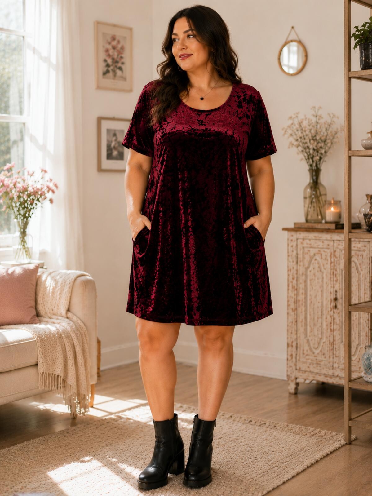 Z Supply Burgundy Crushed Velvet Shift Dress Large Open Back Tie Soft Goth