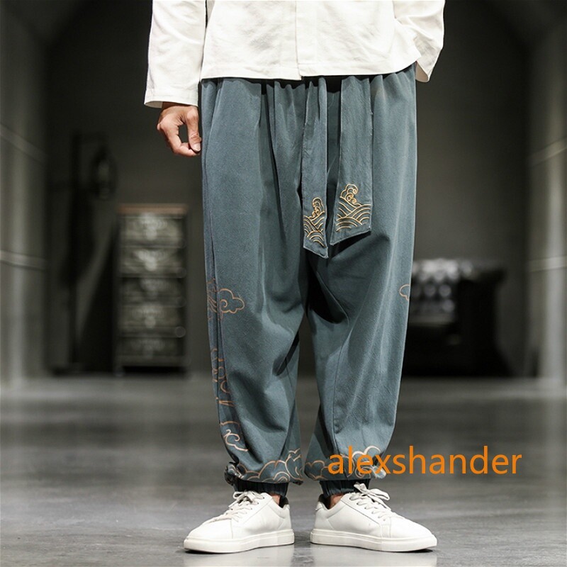 Men Chinese Kung Fu Pants Tai Chi Trousers Wushu Lace Up Martial Arts Sports Red