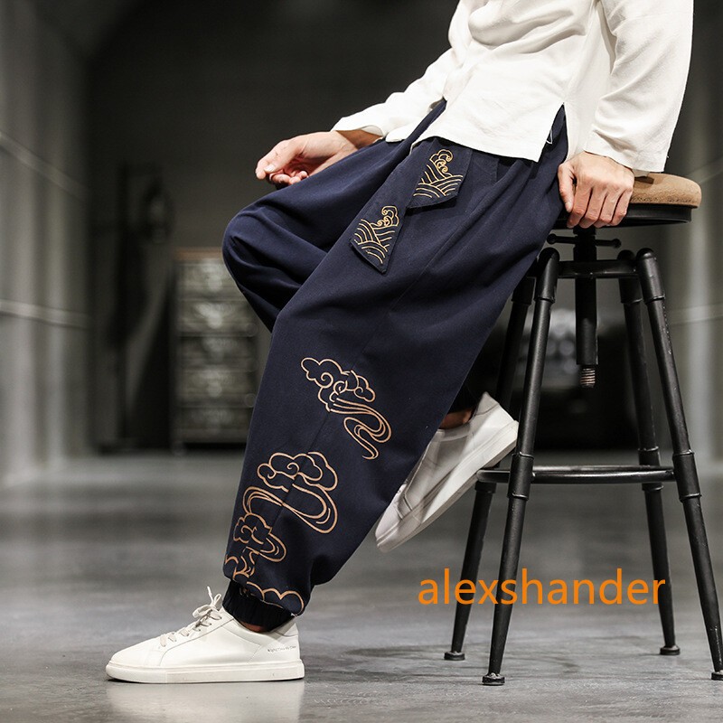 Men Chinese Kung Fu Pants Tai Chi Trousers Wushu Lace Up Martial Arts Sports Red