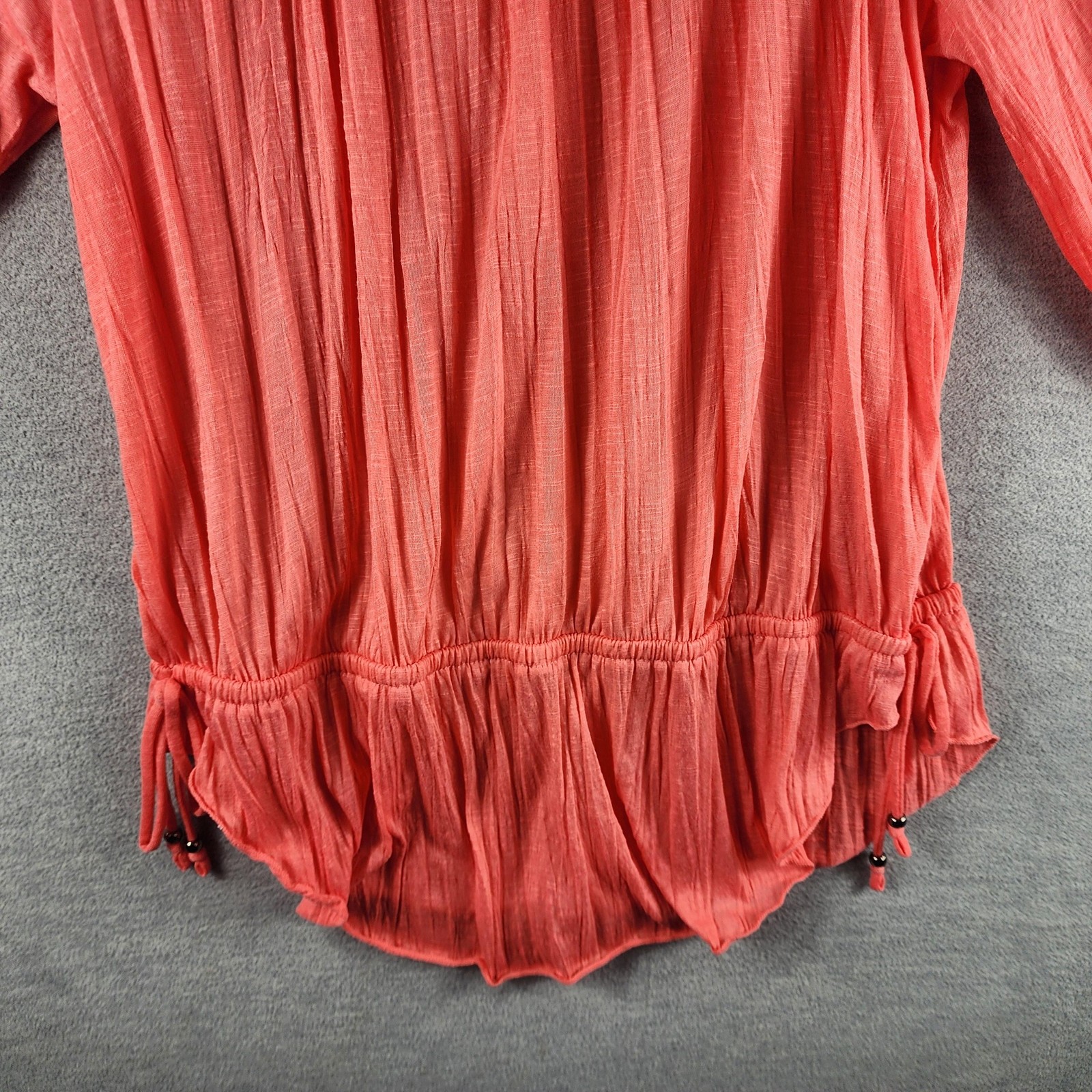 Faded Glory Blouse Womens Large Cosmo Coral Peasant 3/4 Sleeve Scoop Neck Boho