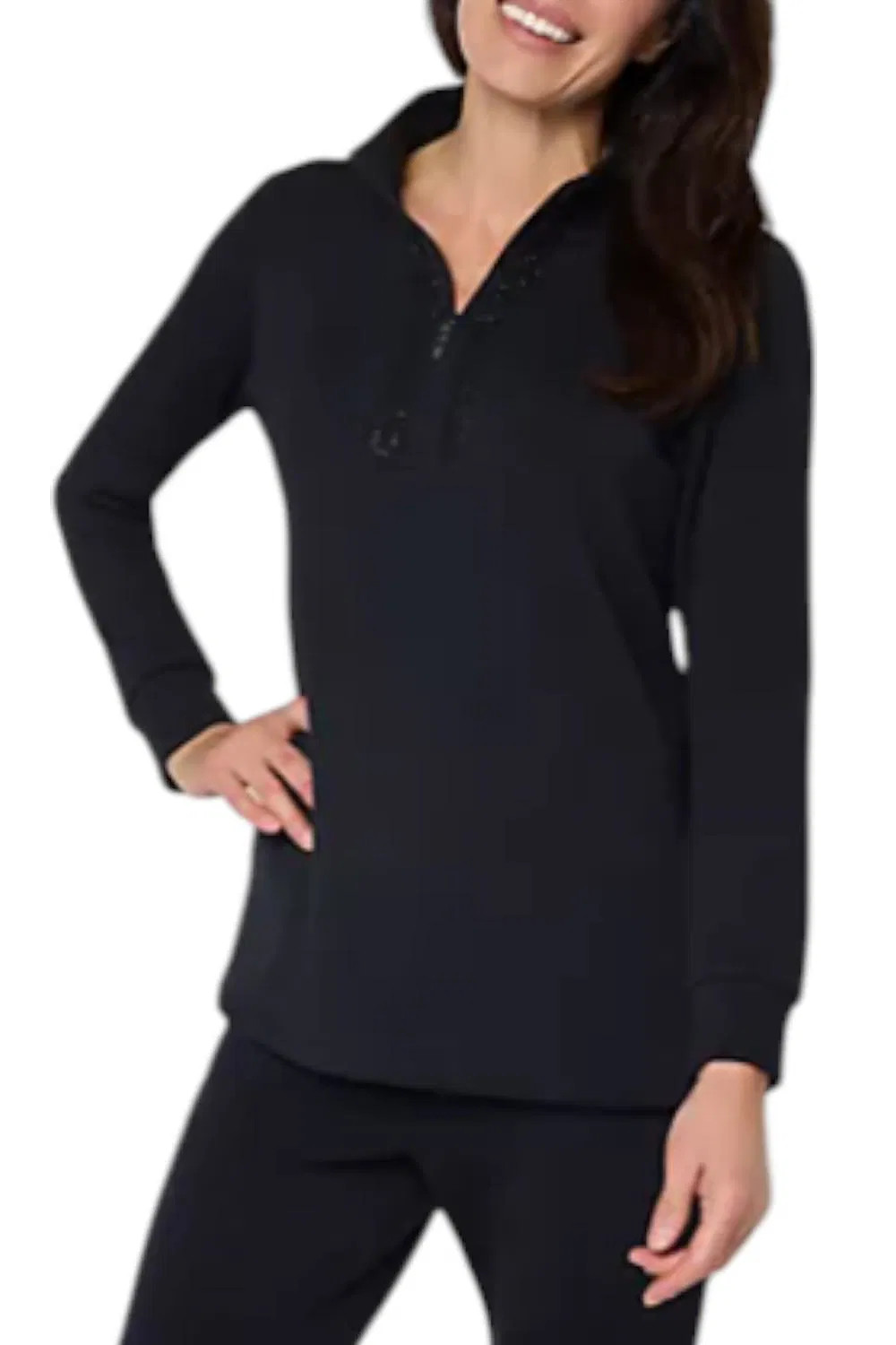 Belle by Kim Gravel Women’s ScubaLuxe Sparkle Half-Zip Tunic Black