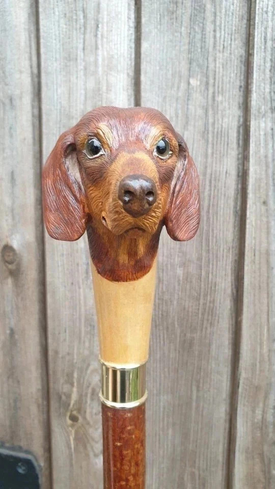 Dachshund dog design hand carved wooden walking stick for men women cane