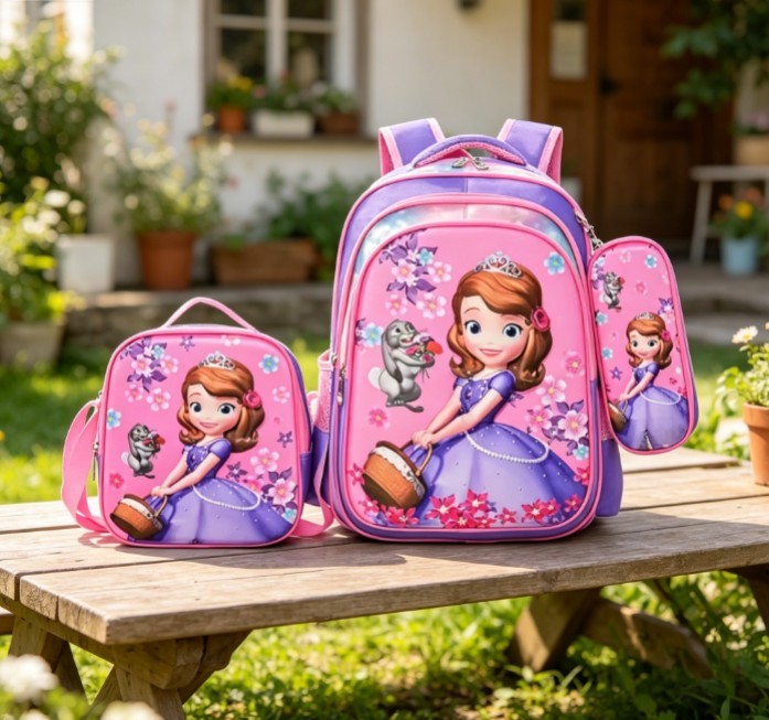 Cartoon Sofia The First Kids School Backpack Set 3Pcs Kids School Bags Lunch Bag