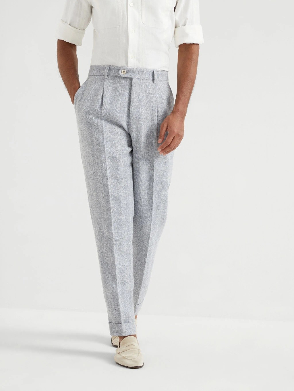 BRUNELLO CUCINELLI MEN’S DUST LINEN SILK WOOL TROUSERS MSRP $1650