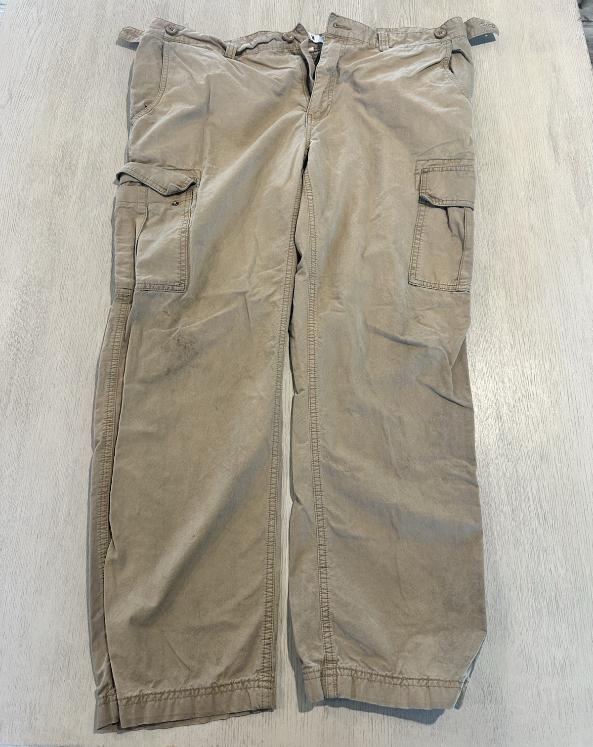 ROWM Men’s Slim Cargo Pants Beige 42W Cotton Twill Flat Front Pockets