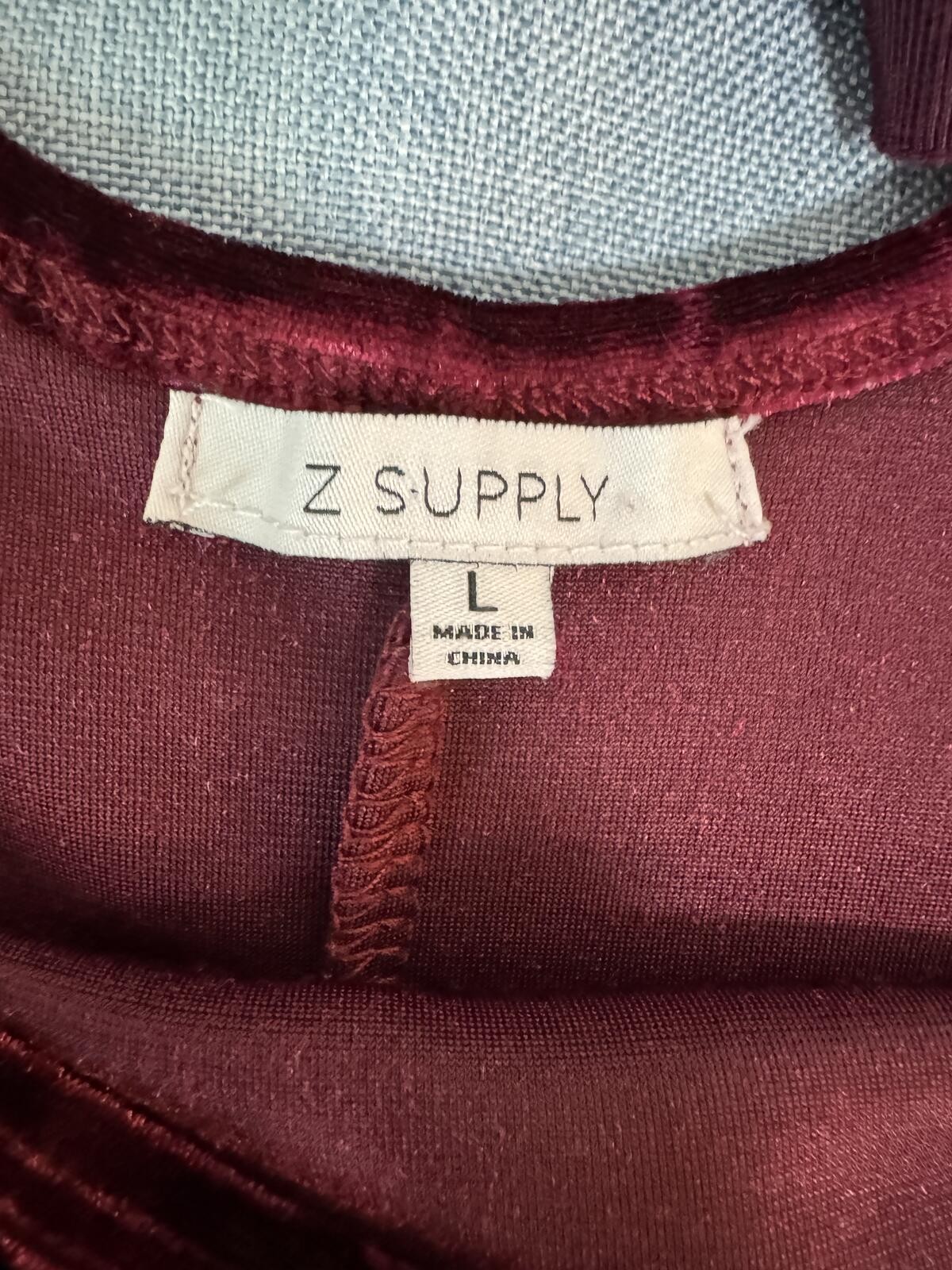 Z Supply Burgundy Crushed Velvet Shift Dress Large Open Back Tie Soft Goth