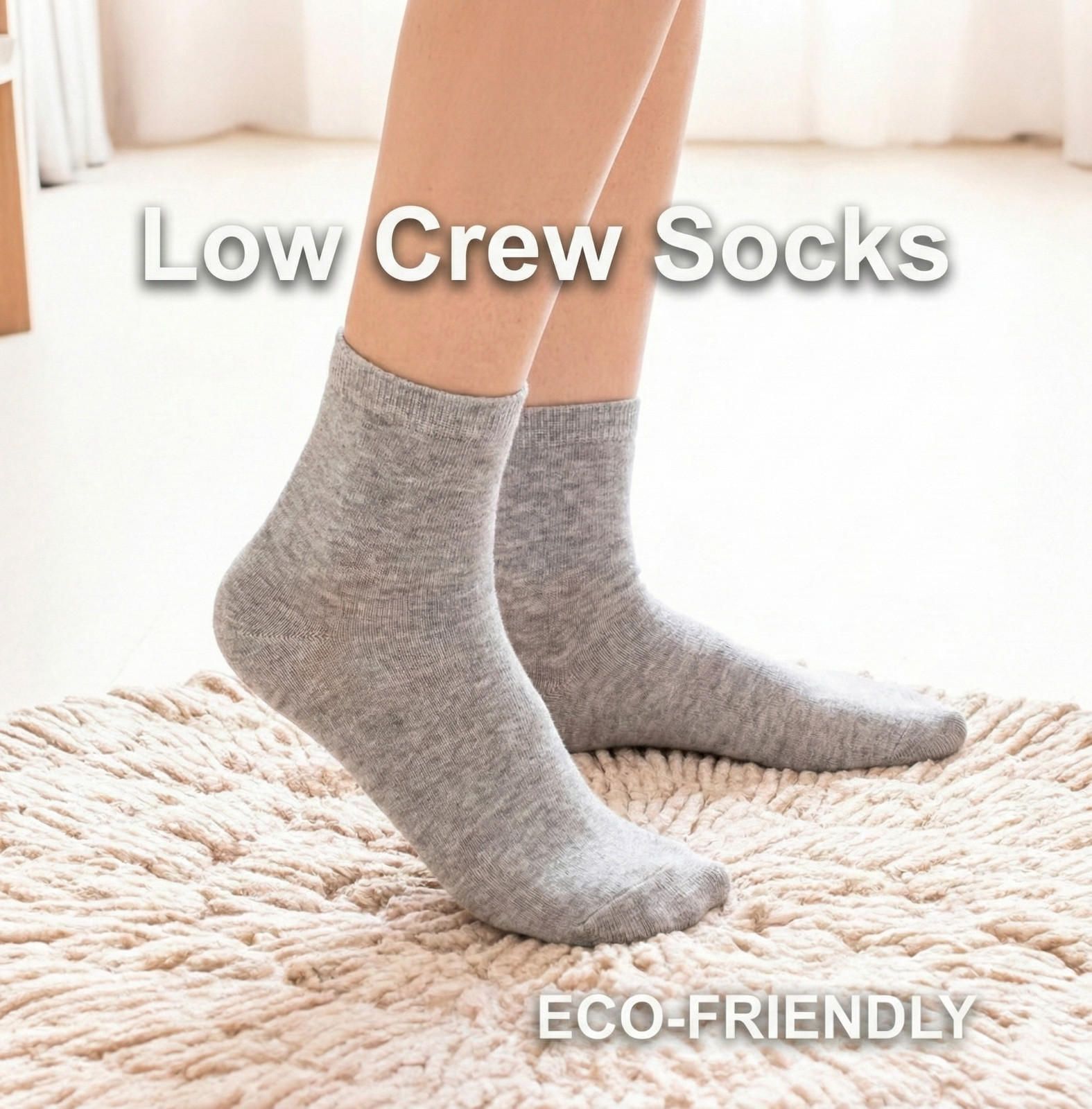 Women’s Cotton Blend Low Crew Socks, Made in Korea, 80% Cotton 20% Spandex