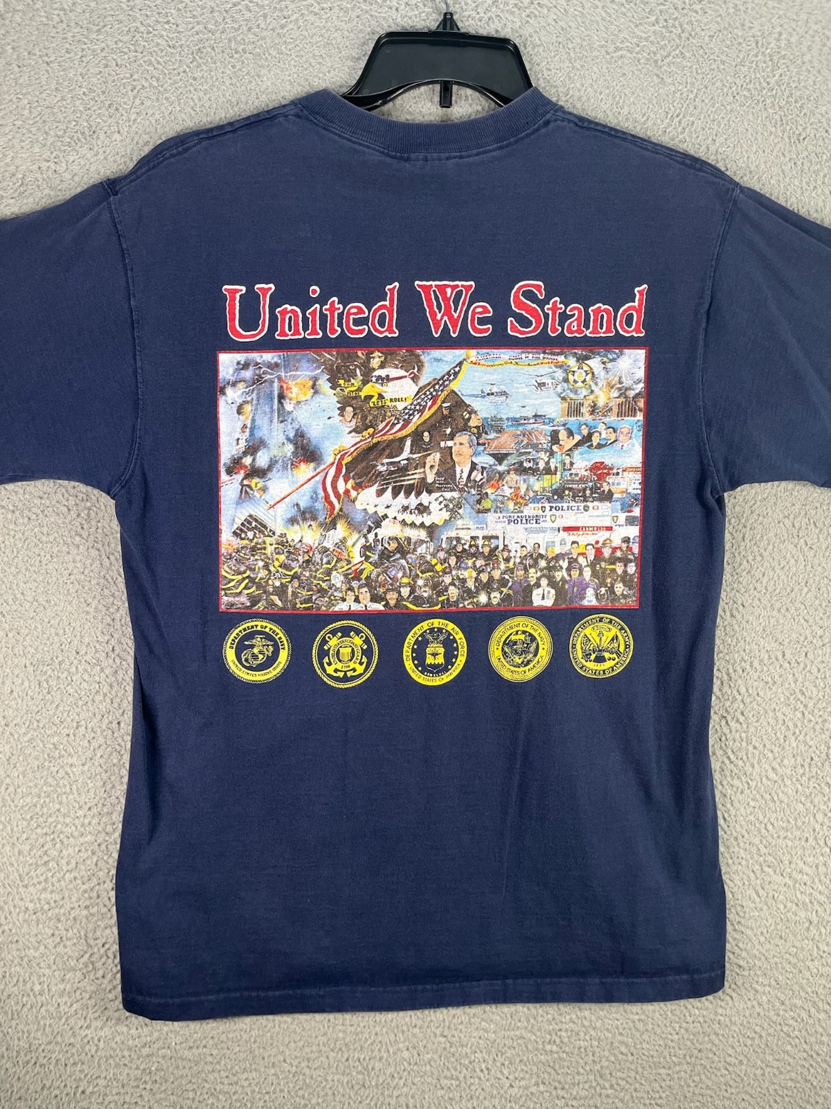 Vintage 9/11 Memorial Shirt Mens Large Blue NYPD FDNY PAPD United We Stand USA