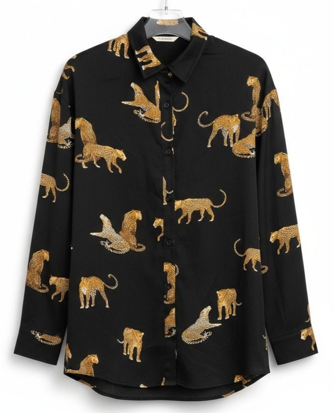 Mazik Women’s SMALL Leopard Print Button Down Long Sleeve Blouse Top