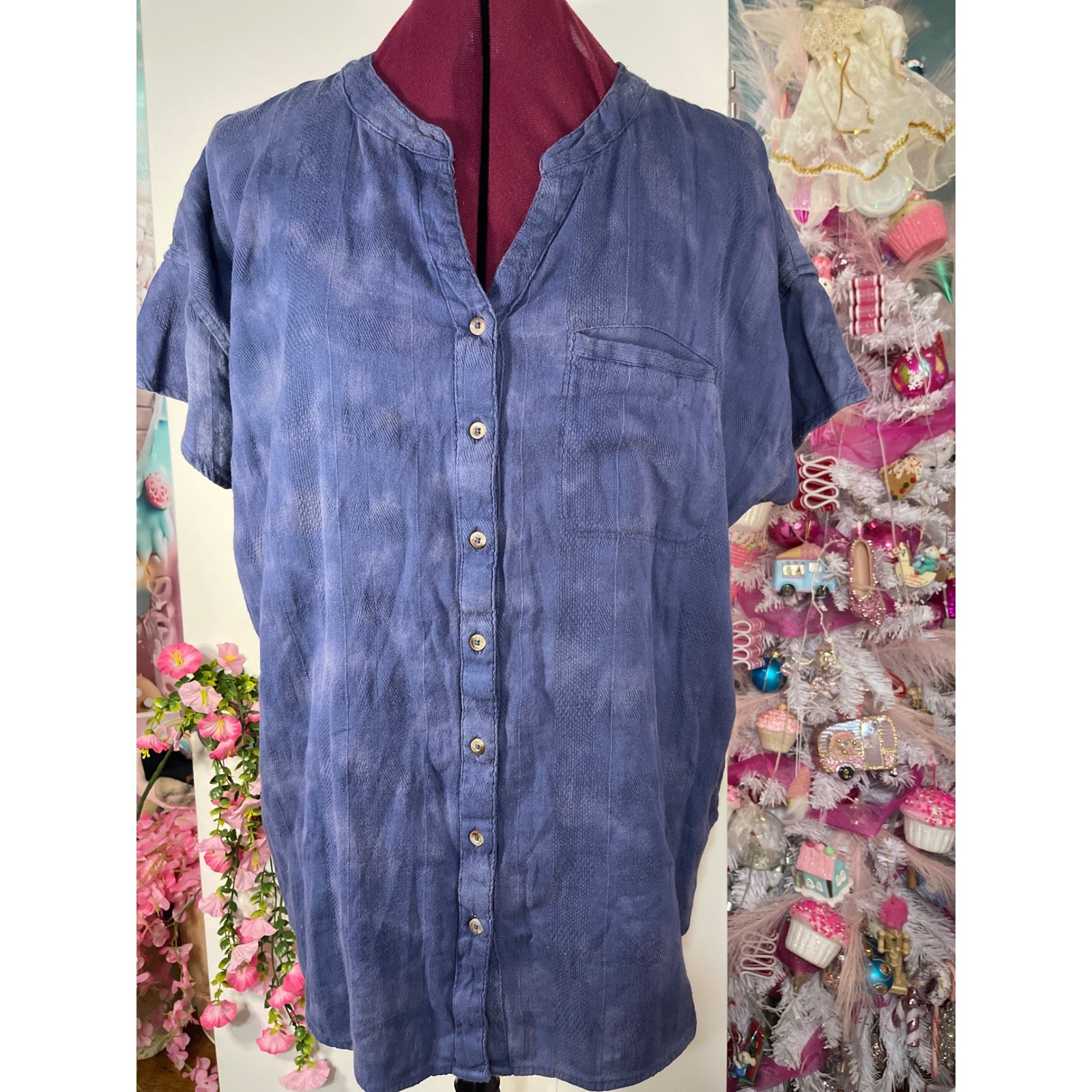 Sun & Freedom Button Down Shirt Mens XXL Navy Good Hand Dyed Cotton 13022SPW
