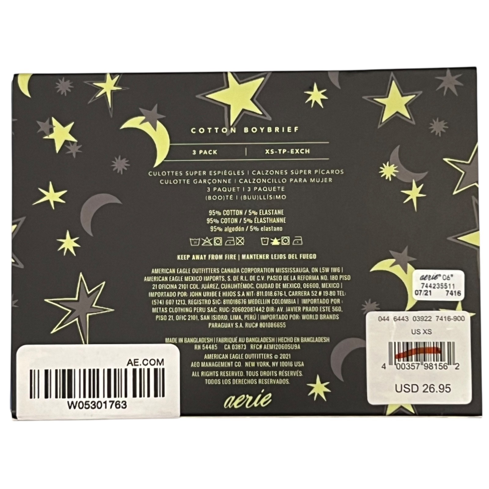 NWT AERIE 3 pack Boybrief Sz XS-S-M Gray Blue Green Black Ghosts Stars Moons