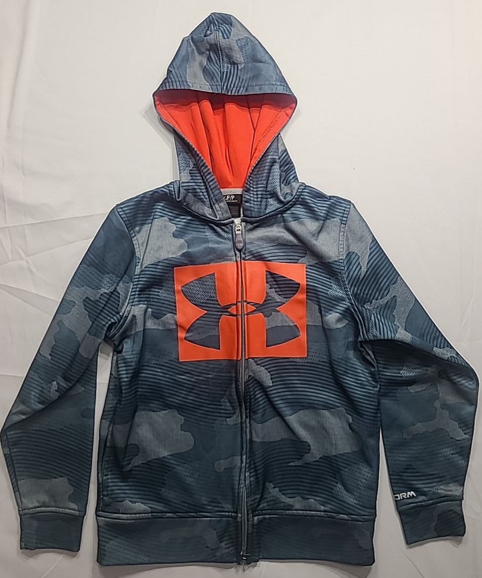 Under Armour Full Zip Hooded Sweatshirt Jacket Boy’s Youth Small Blue Gray