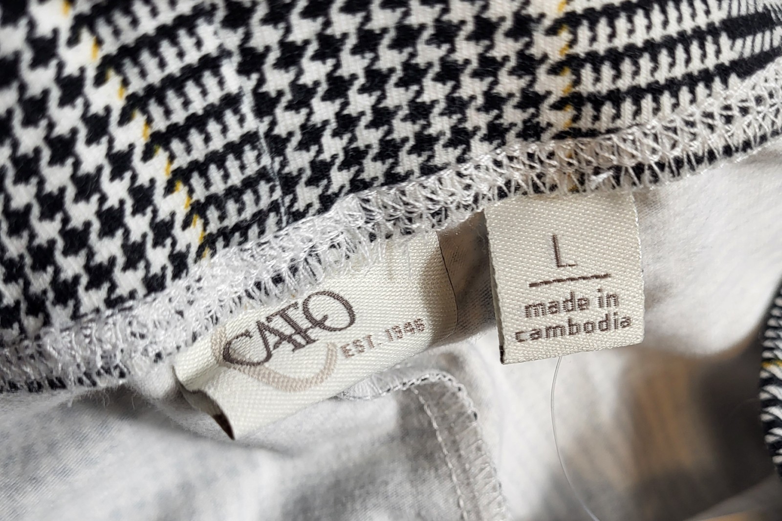 NWT Cato Ankle Leggings Women Large Black+White+Mustard Multi Plaid Stretch 28″L