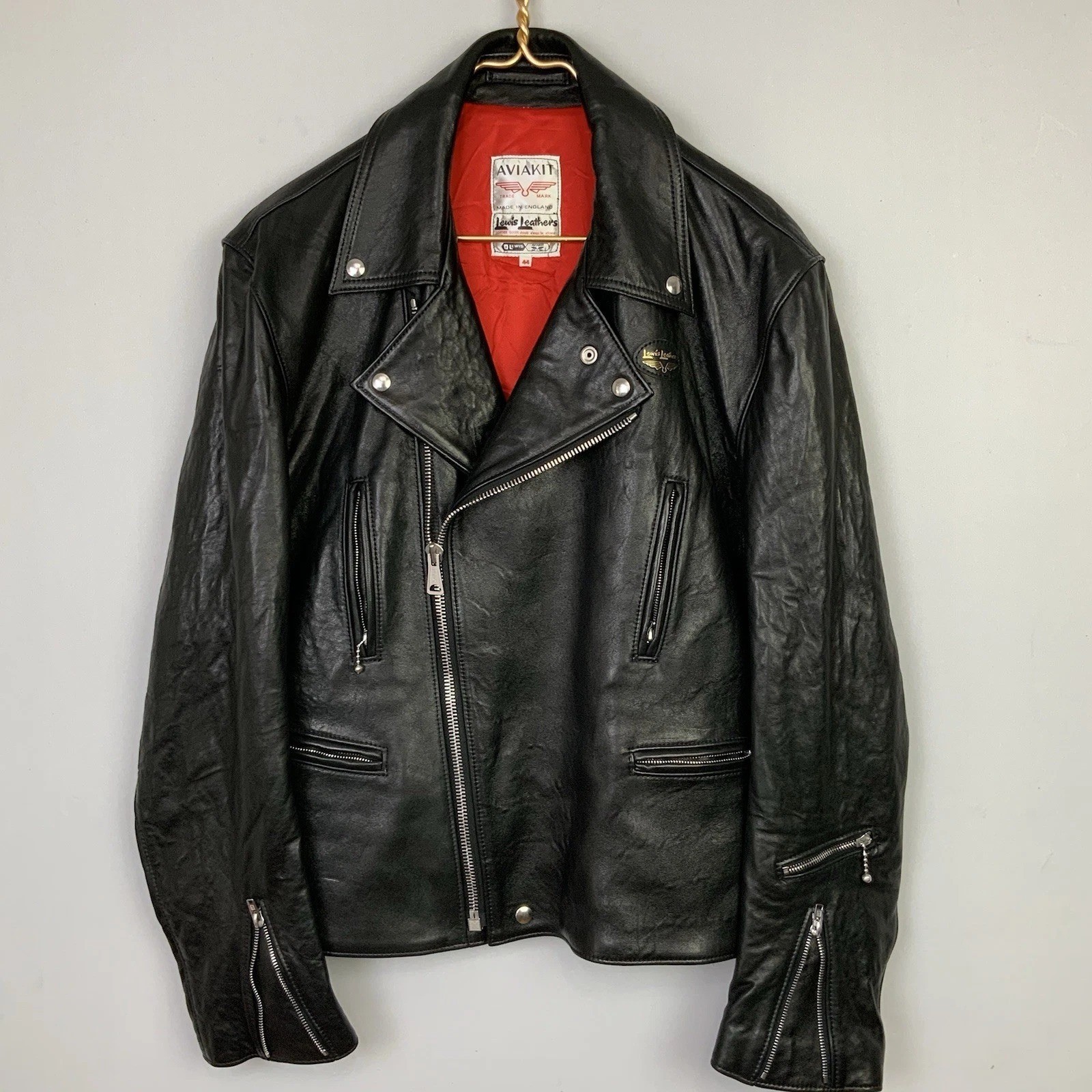 Lewis Leathers Aviakit Lightning 402 Black Leather Moto Jacket Mens 44 2XL