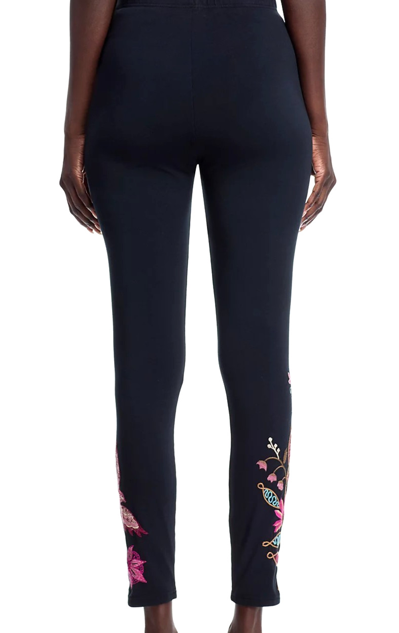 Johnny Was Penellope Floral Embroidery Stretch Cotton Leggings⭐Black L 150
