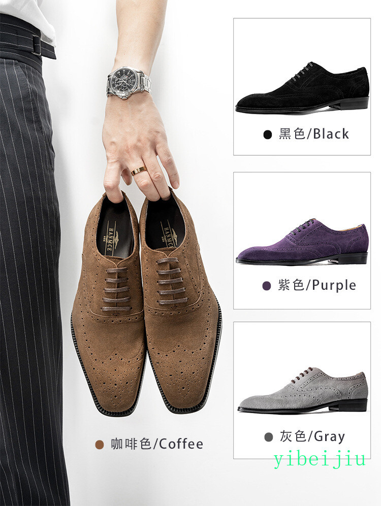 Men’s Wing Tip Dress Real Suede Leather Shoes Wing Tip Brogue Handmade Vintage