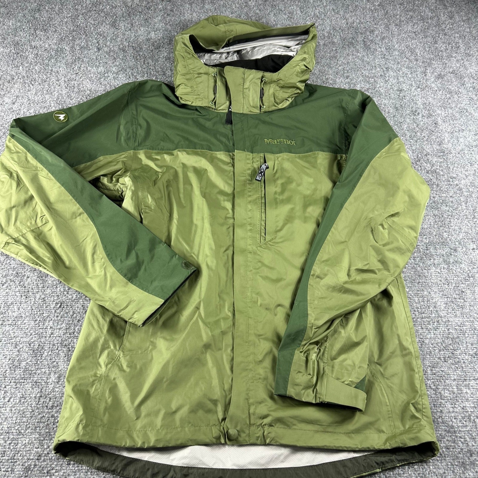 Marmot Rain Jacket Mens Medium Green Hooded Waterproof Hiking Shell PreCip NWOT
