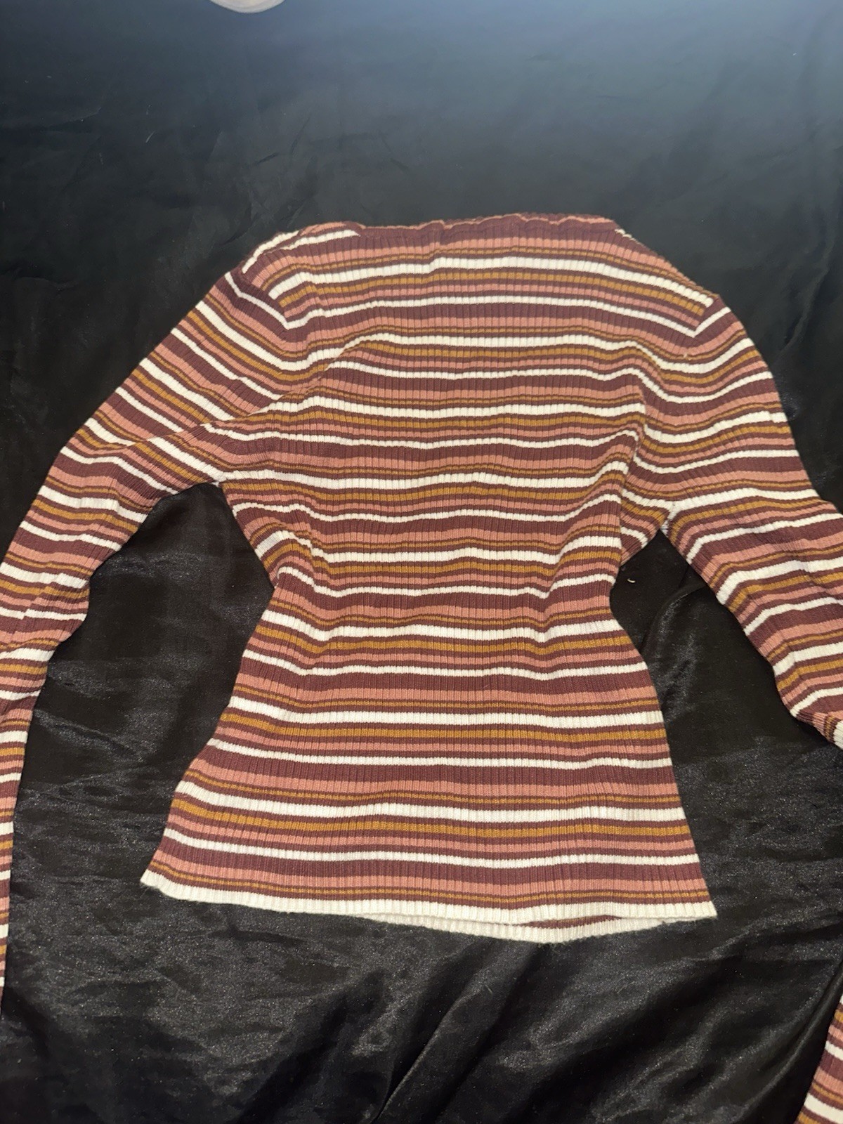 Pink Republic Stretch Brown White Orange Striped Scoop Neck Sweater Women M