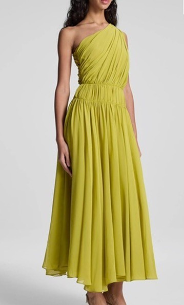 A.L.C. Drew Pleated One-Shoulder Maxi Dress in Cactus Blossom | Size 2 | $895