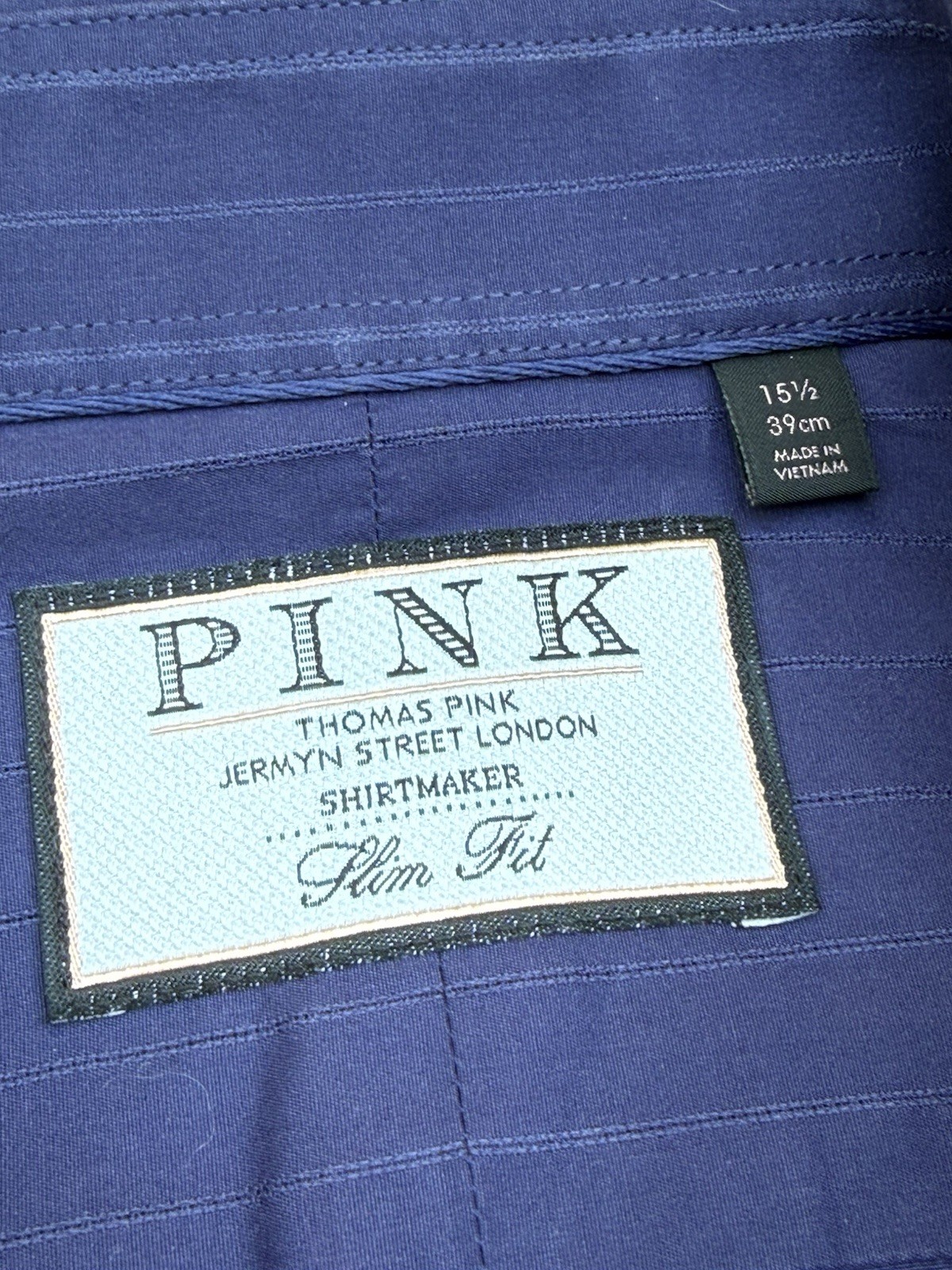 Thomas Pink Shirtmaker Slim Fit Dress Shirt 15.5 Purple Stripe Standard Cuff