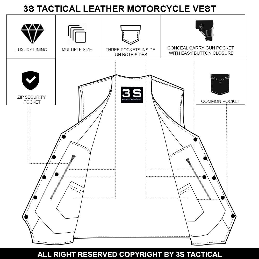Mens Genuine Leather 10 Pockets Motorcycle Biker Vest Laces Black Brown All Size