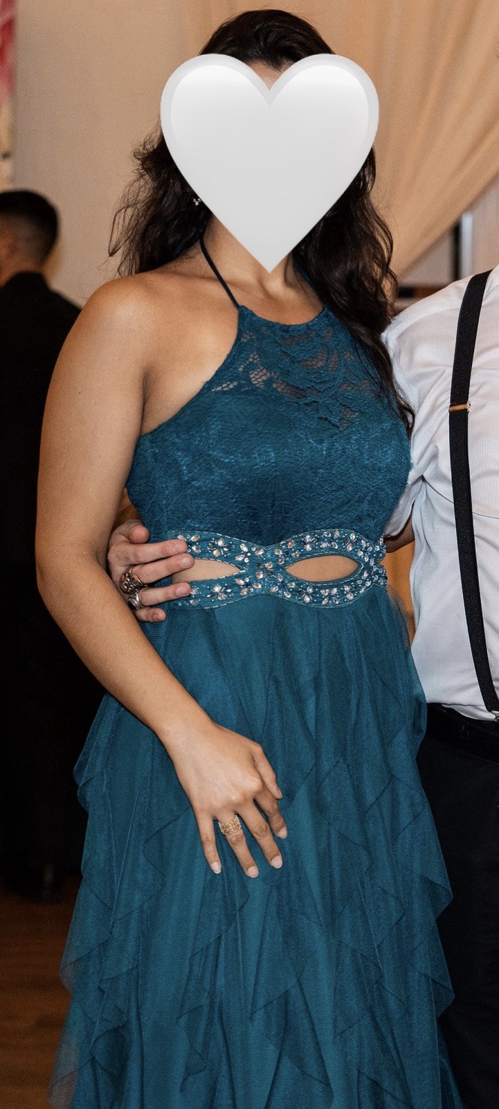 Teeze Me Teal Halter Lace & Tulle Formal Gown with Beaded Waist | Size 7-8